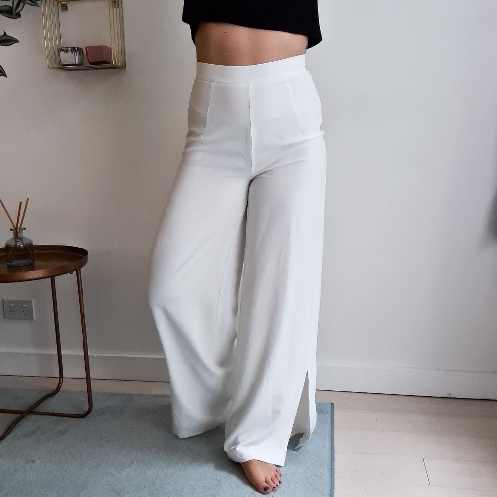 Tiger Mist high waisted wide leg pants | off-white sz small classic chic womens - Picture 6 of 16